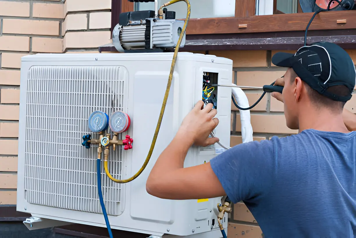 HVAC specialist fixing a residential air conditioning system in Orlando