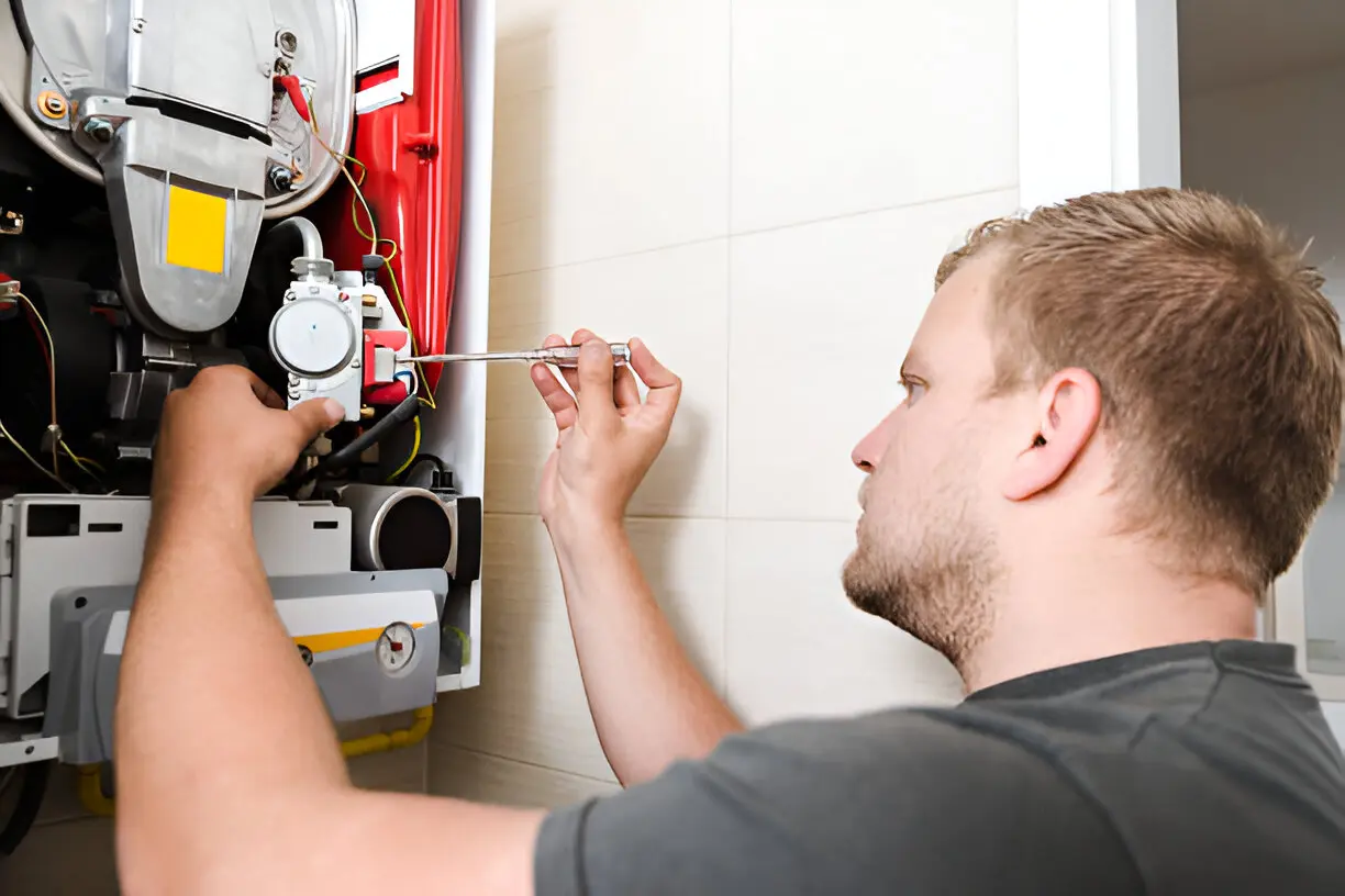 Professional technician servicing a furnace as part of heating services in Orlando